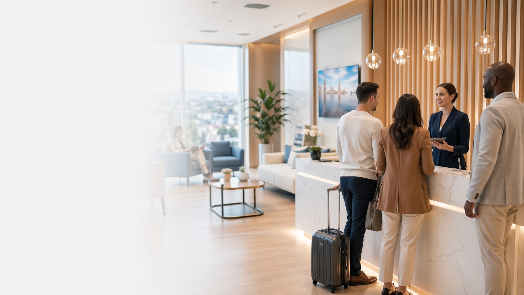 Premium international clinic reception for multilingual patient communication